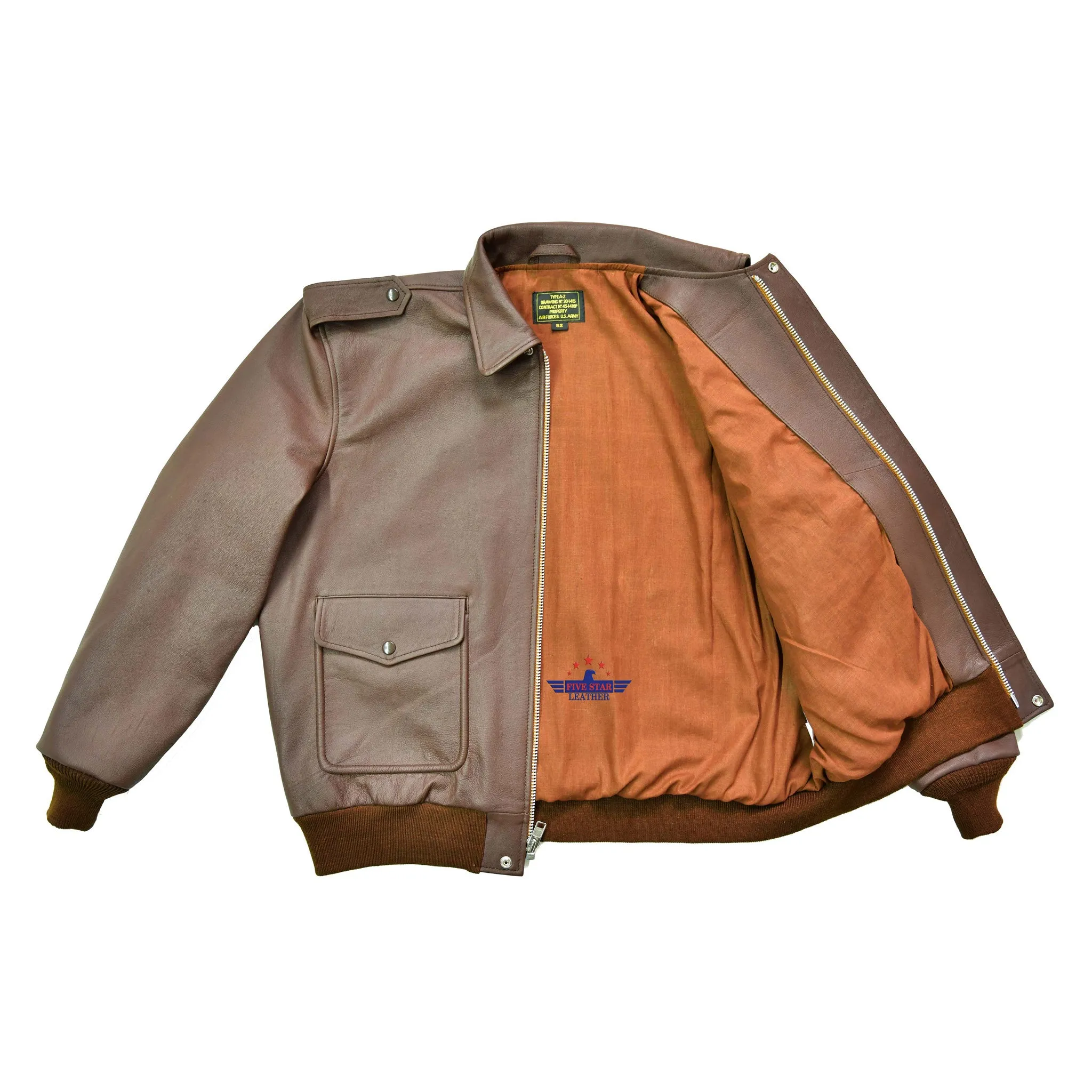Men's Vintage A2 Sergeant "Oddball" Real Goatskin Leather Jacket Russet Brown