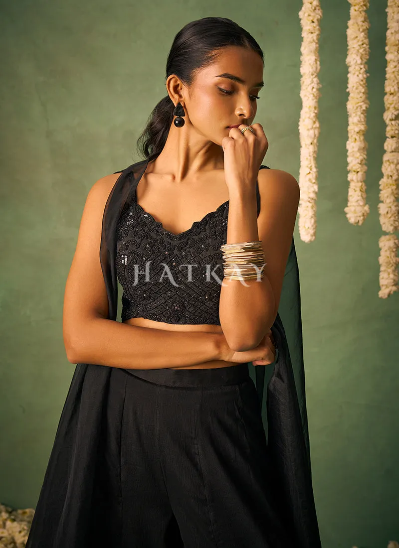 Midnight Black Cape Style Sharara Suit