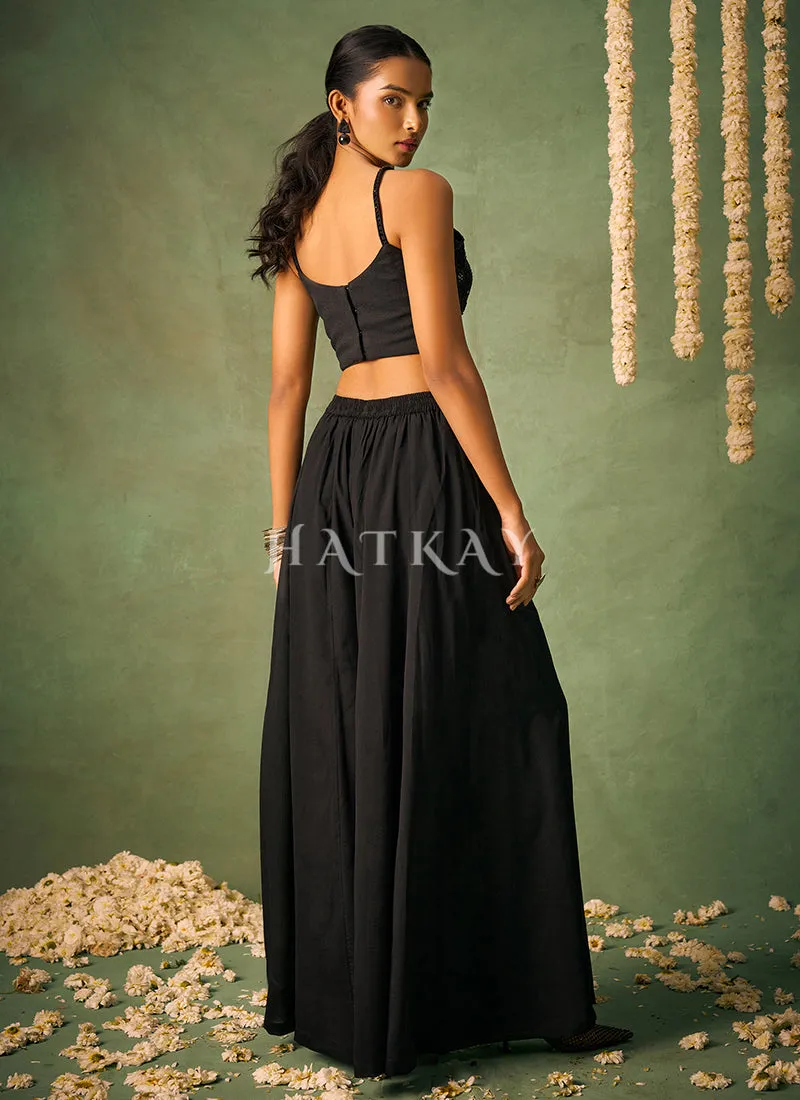Midnight Black Cape Style Sharara Suit