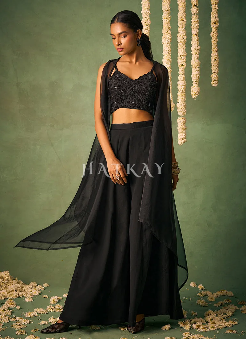 Midnight Black Cape Style Sharara Suit