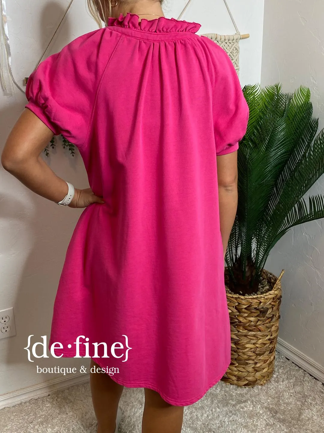 Mineral Washed Fuchsia Terry Shirt Dress with Zipper