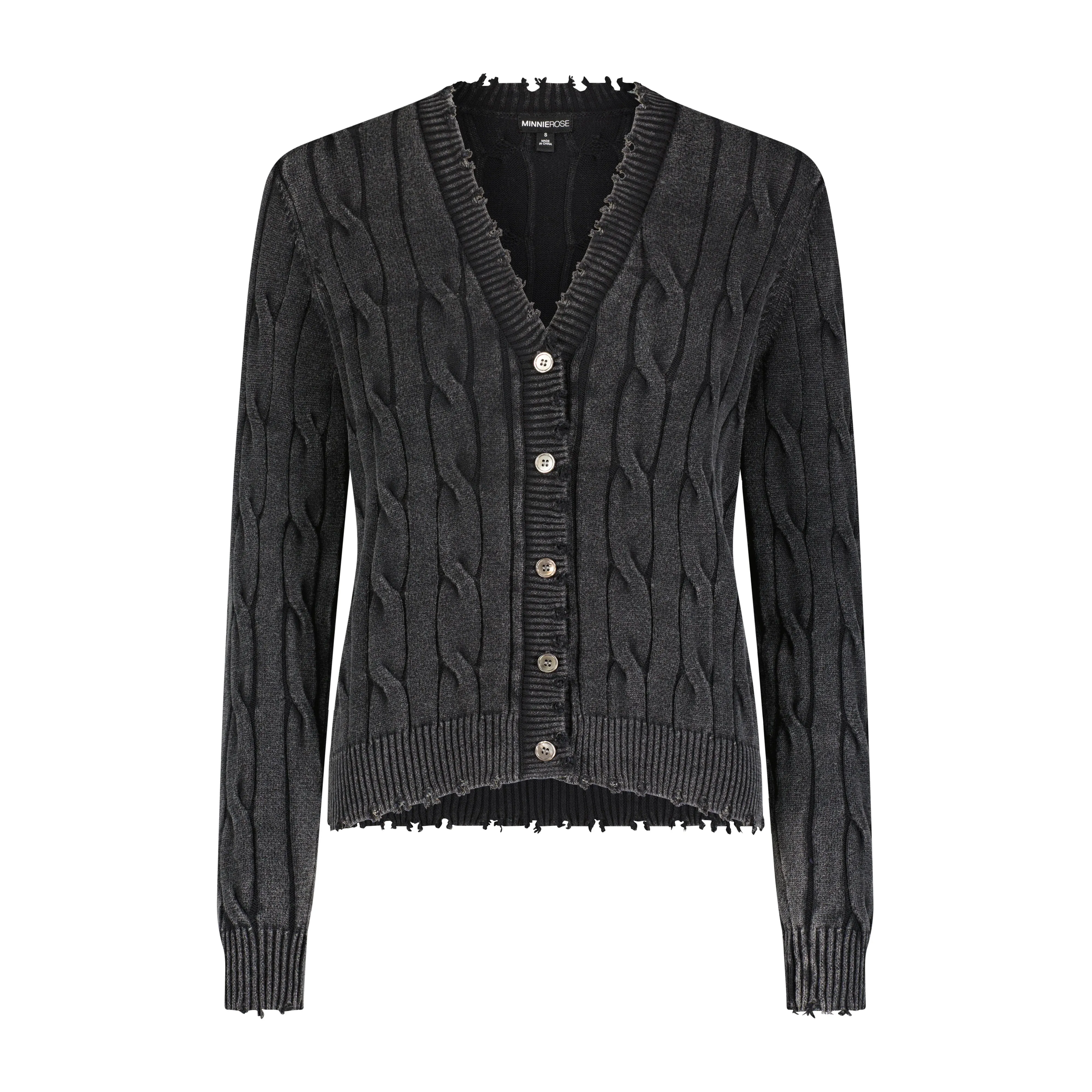 Minnie Rose Stone Wash Cable Cardigan