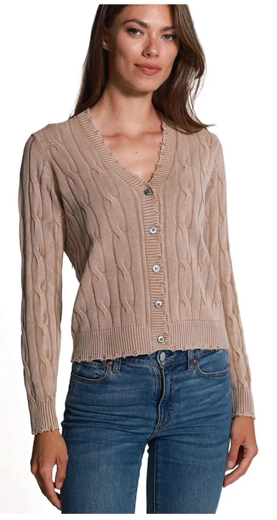 Minnie Rose Stone Wash Cable Cardigan