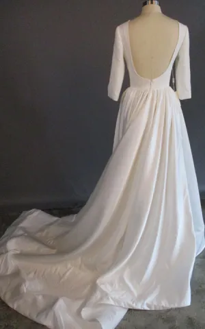 Modern Simple Long Sleeve A-Line Satin Wedding Dress With Open Back-ZET_711539