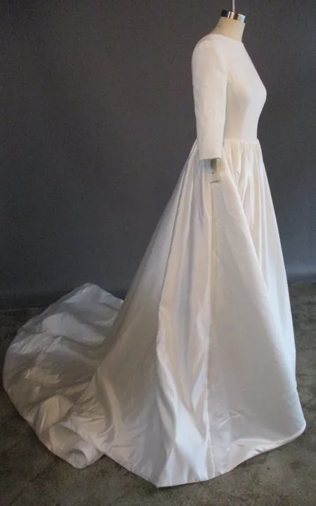Modern Simple Long Sleeve A-Line Satin Wedding Dress With Open Back-ZET_711539