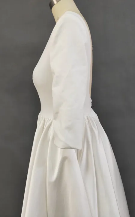Modern Simple Long Sleeve A-Line Satin Wedding Dress With Open Back-ZET_711539