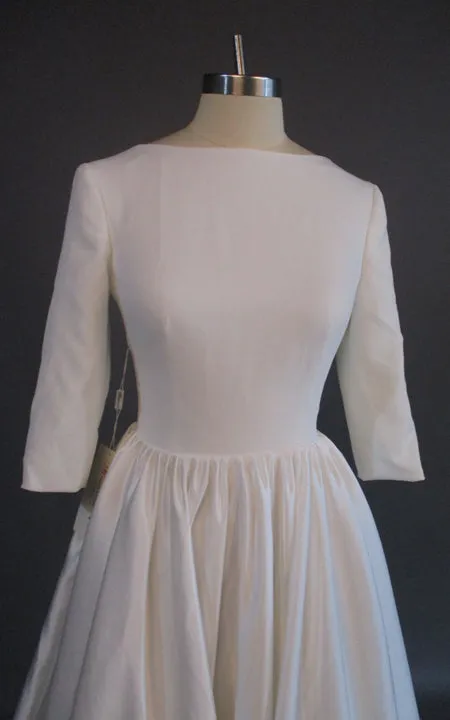 Modern Simple Long Sleeve A-Line Satin Wedding Dress With Open Back-ZET_711539