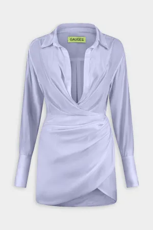 Naha Short Draped Shirt Silk Dress in Lilac