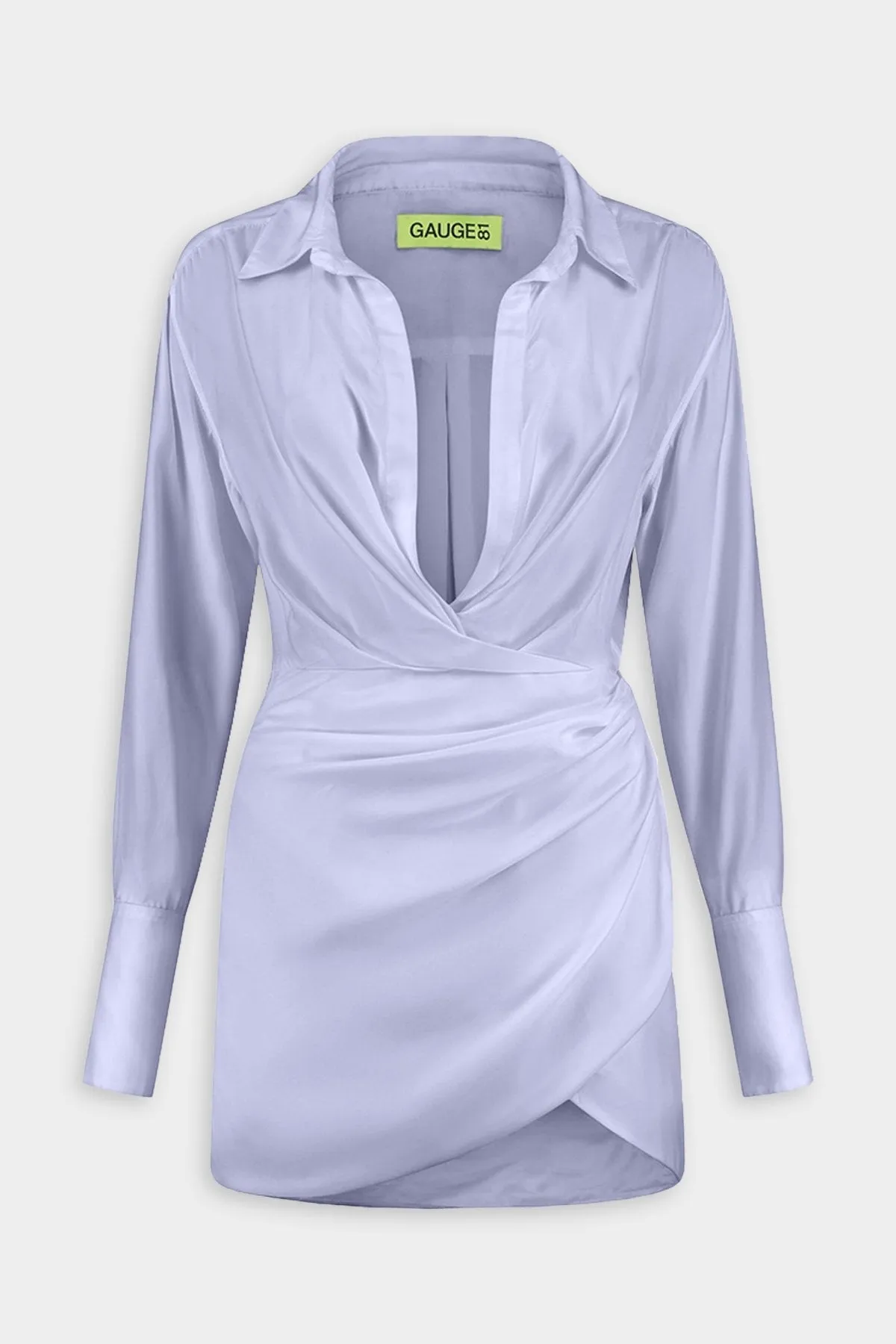 Naha Short Draped Shirt Silk Dress in Lilac
