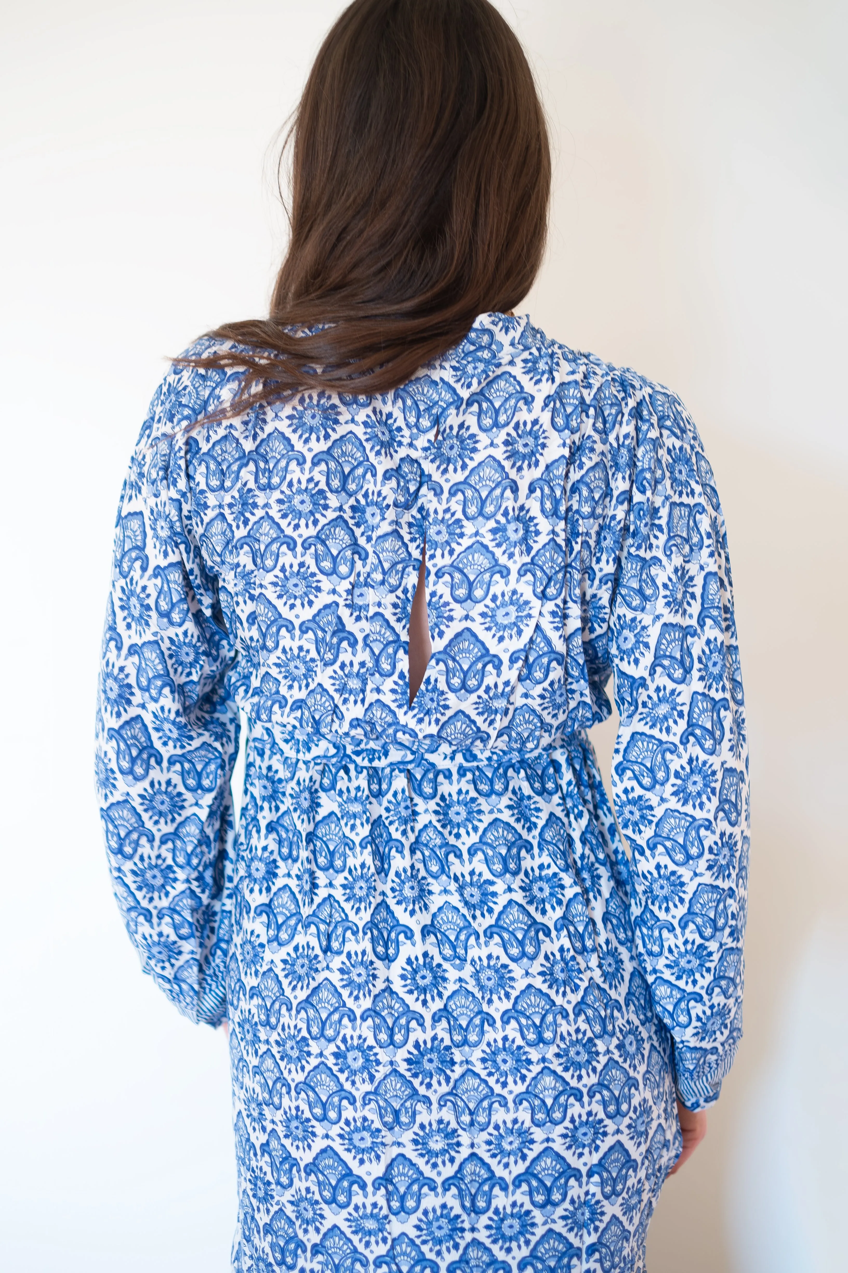 Natalie Martin Nico Long Sleeve Maxi Dress - Fleur-De-Lis-Blue