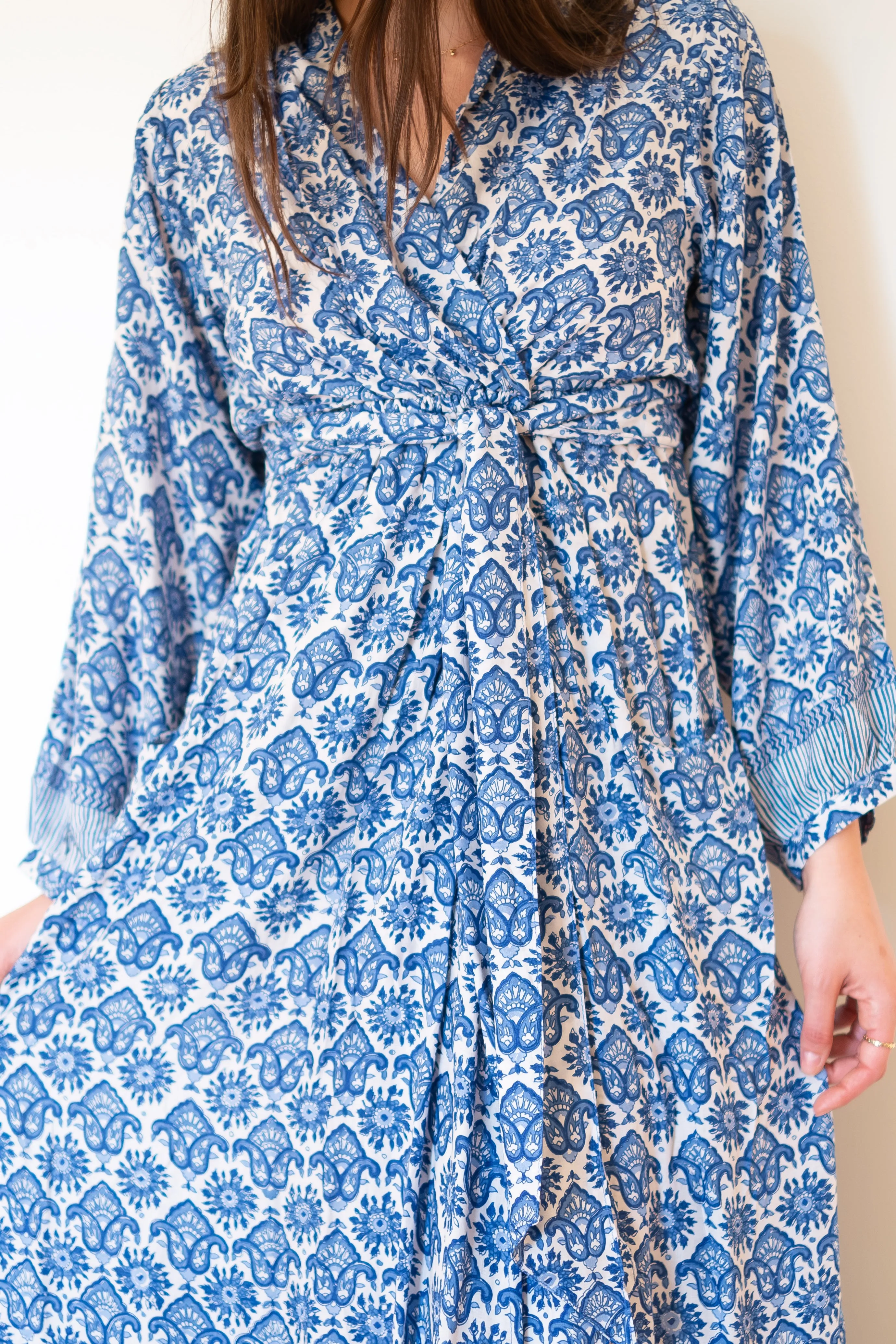 Natalie Martin Nico Long Sleeve Maxi Dress - Fleur-De-Lis-Blue