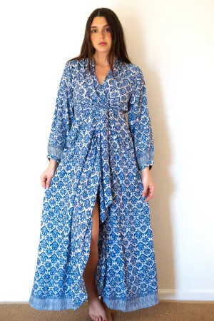 Natalie Martin Nico Long Sleeve Maxi Dress - Fleur-De-Lis-Blue