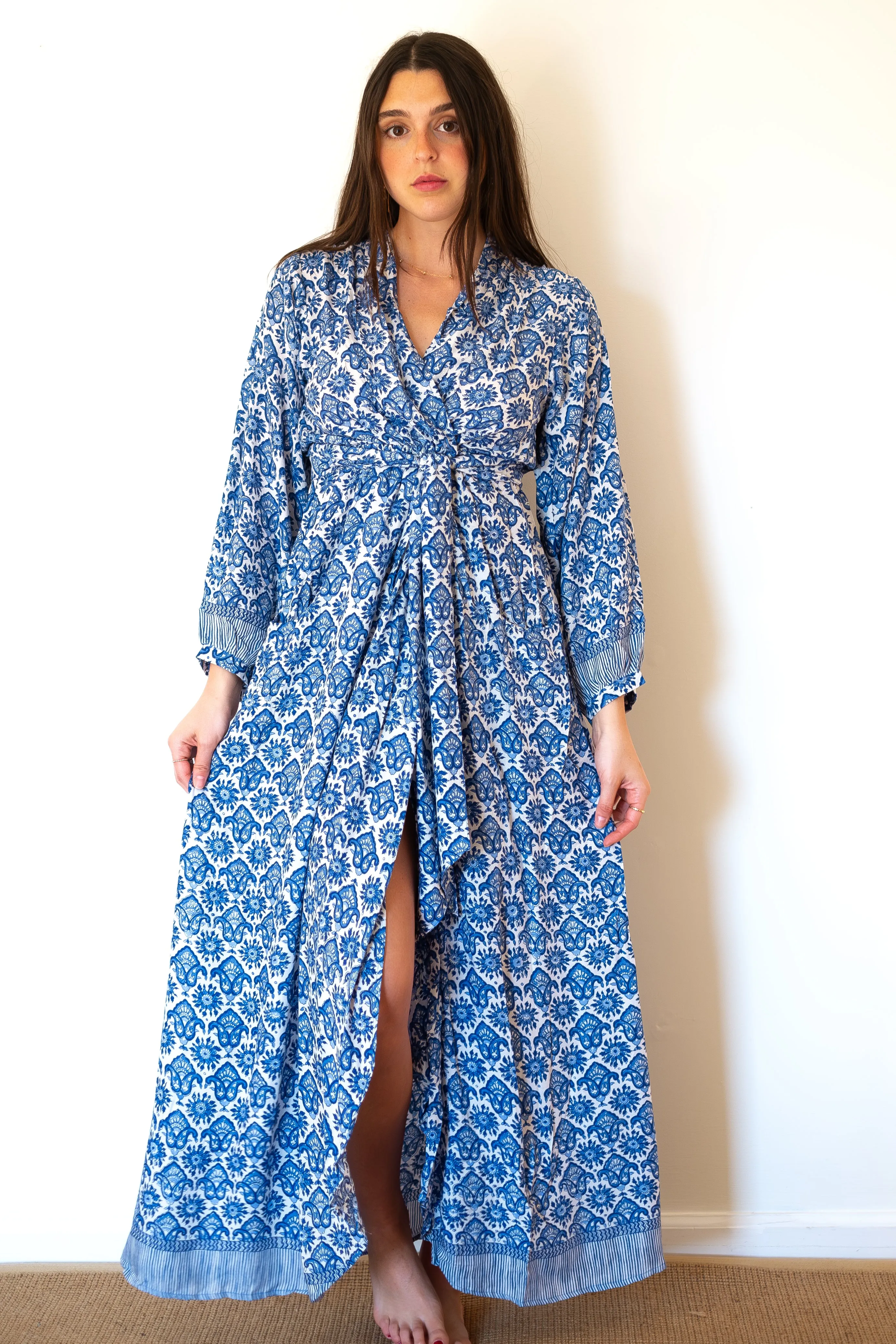 Natalie Martin Nico Long Sleeve Maxi Dress - Fleur-De-Lis-Blue