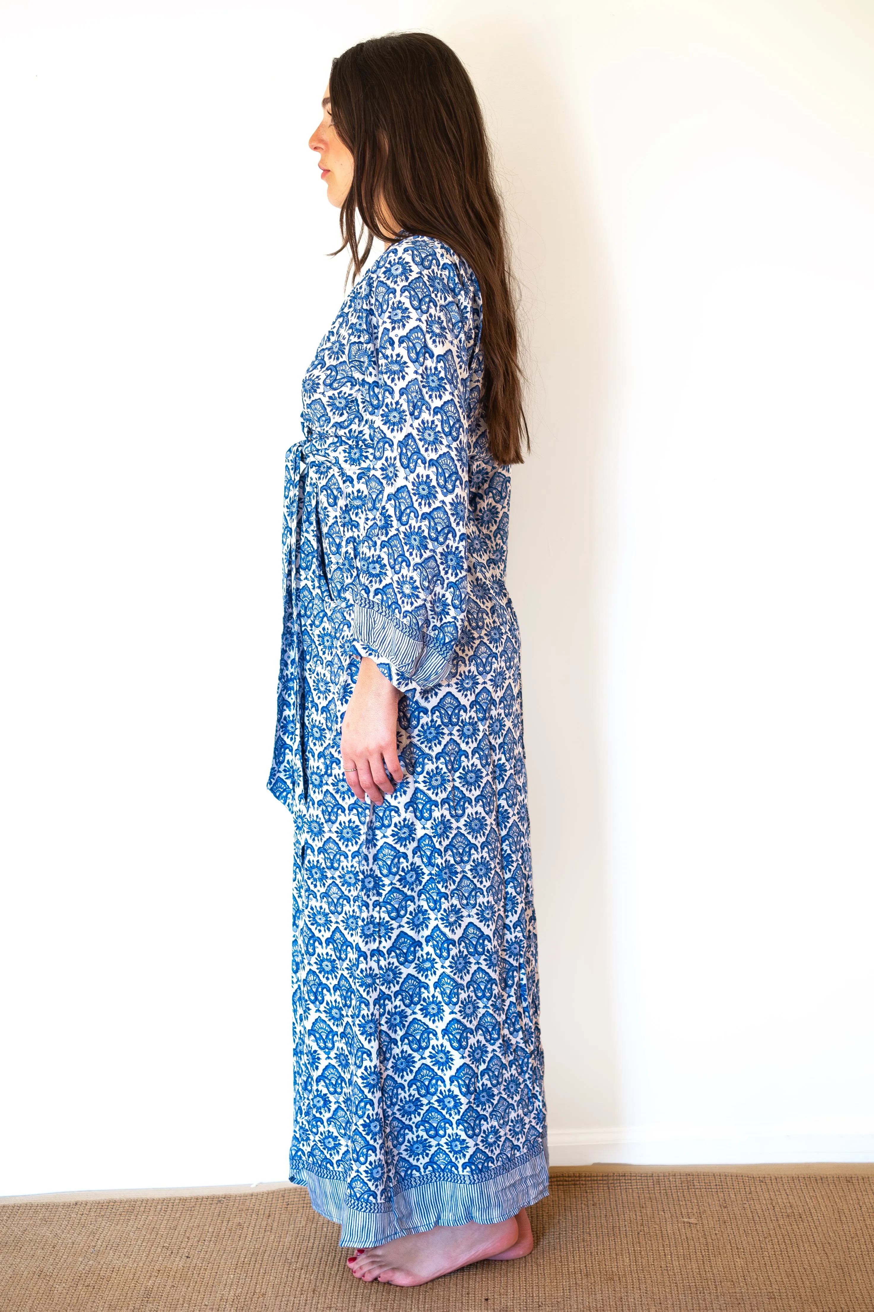 Natalie Martin Nico Long Sleeve Maxi Dress - Fleur-De-Lis-Blue