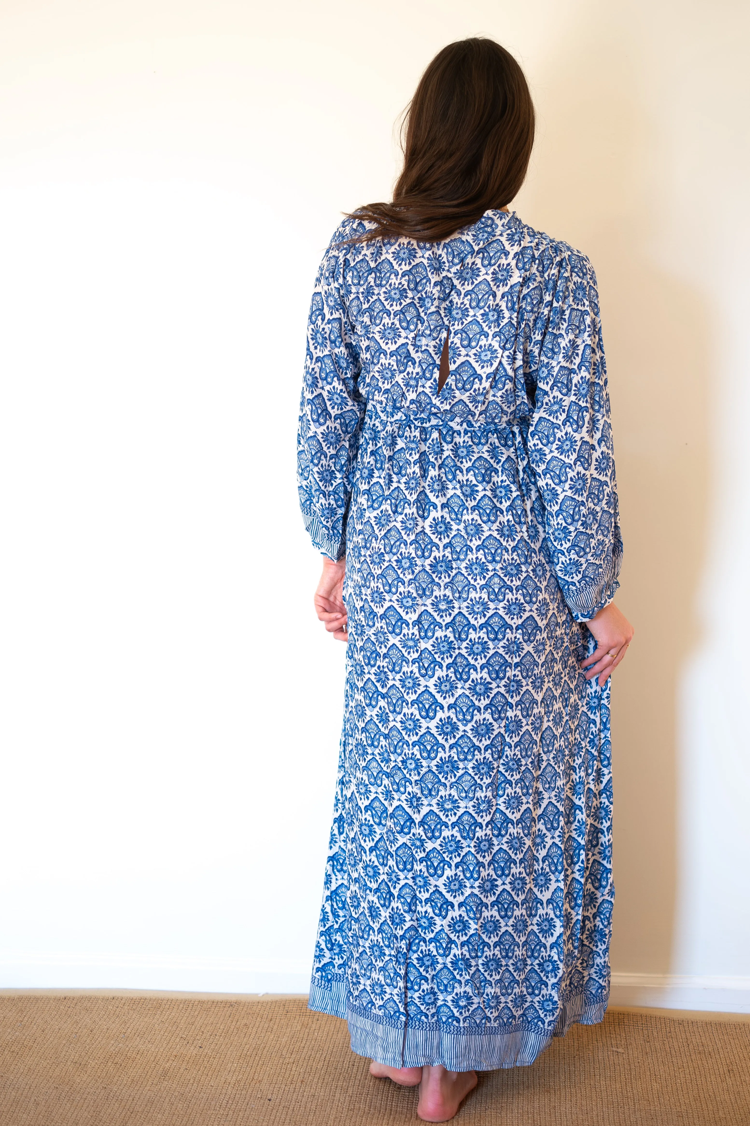 Natalie Martin Nico Long Sleeve Maxi Dress - Fleur-De-Lis-Blue