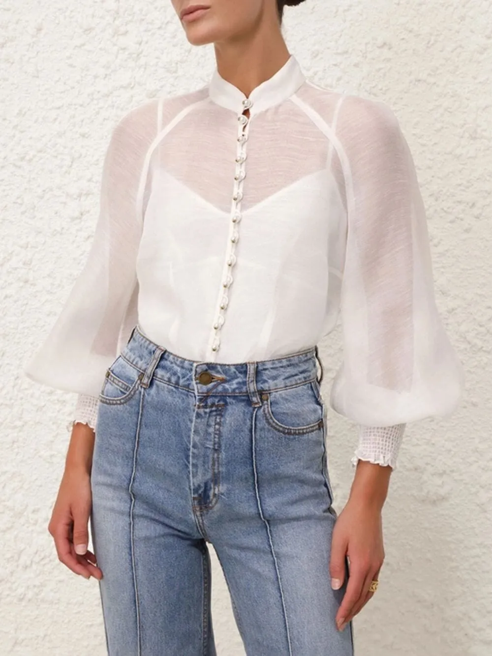 Natura Pearl Button Silk Blouse