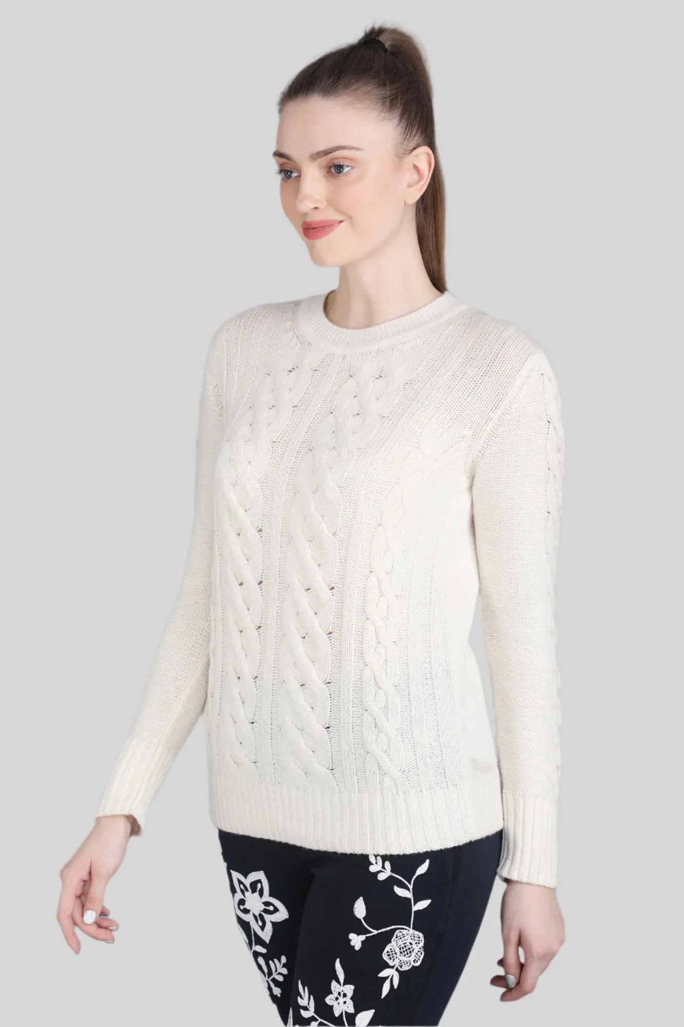 Natural Undyed Cable Knit Cashmere Sweater