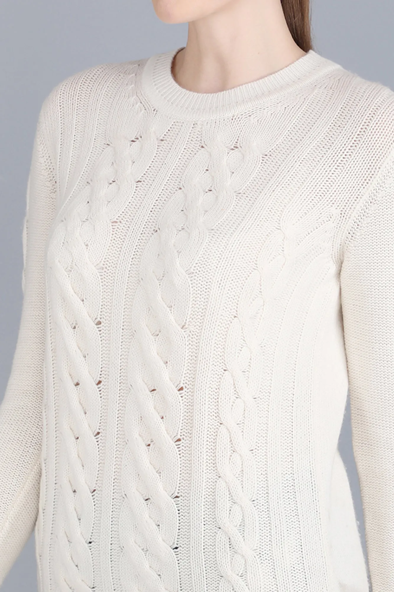 Natural Undyed Cable Knit Cashmere Sweater