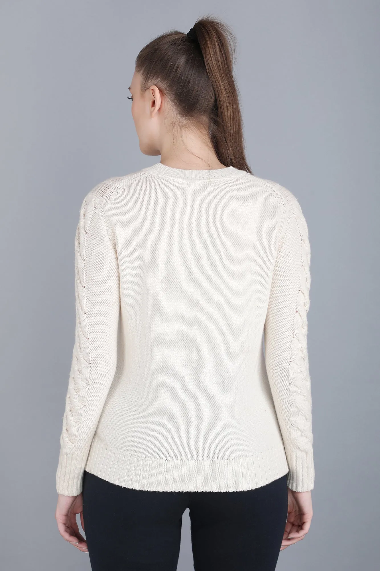 Natural Undyed Cable Knit Cashmere Sweater