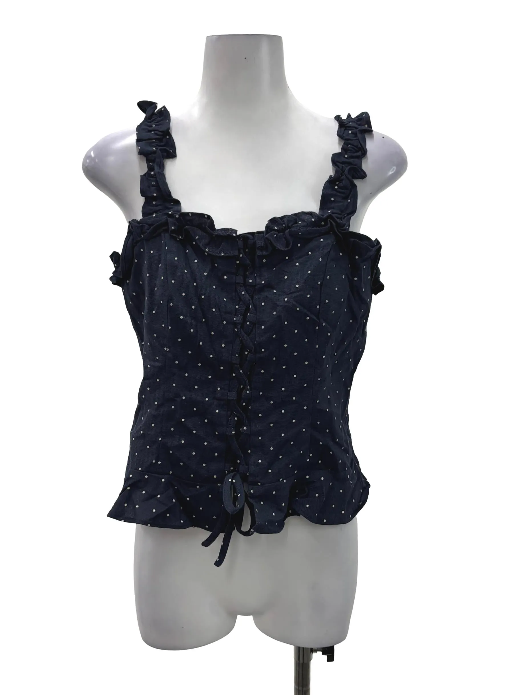 Navy Blue Polka Dot Ruch Top