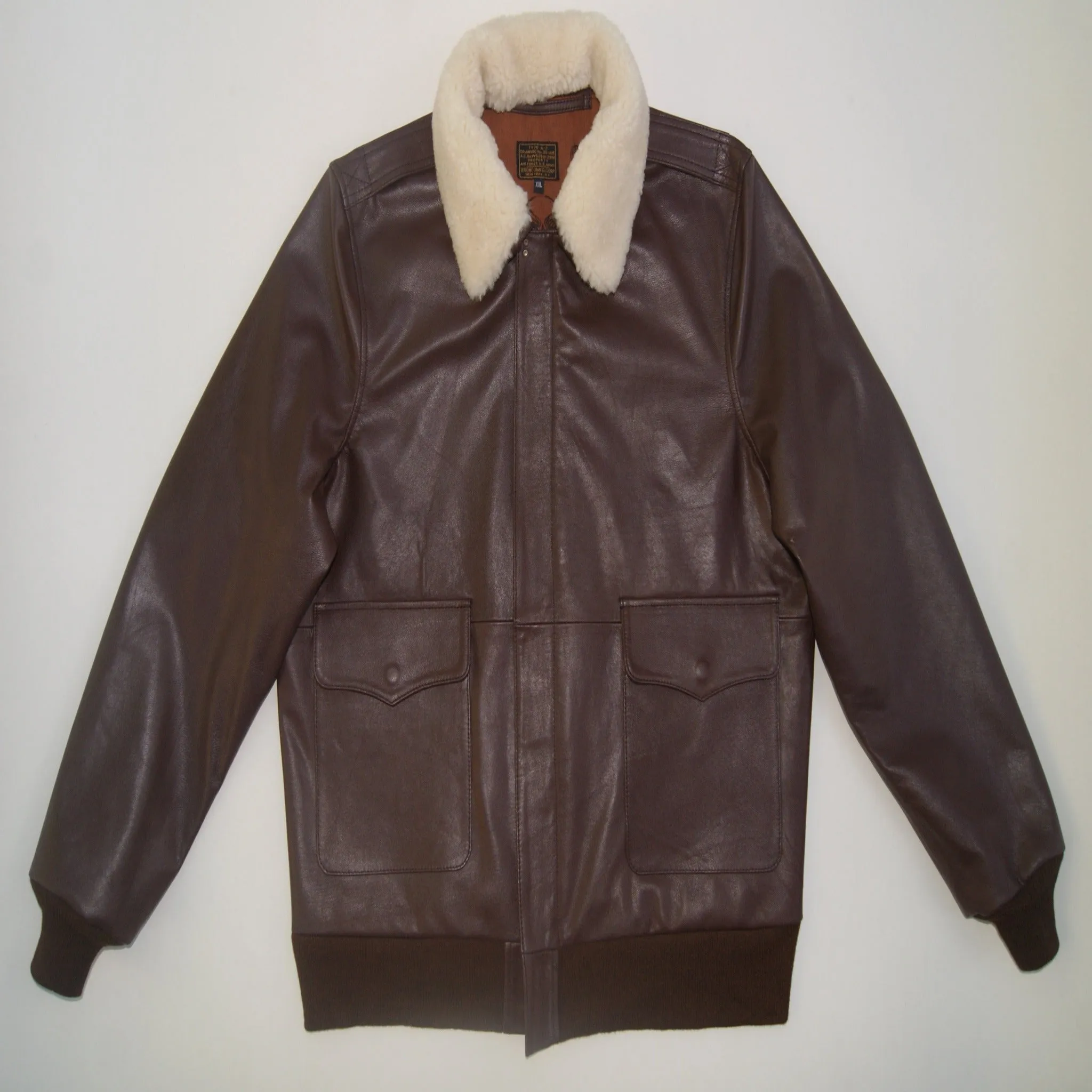 New Men Real Repro Bomber A-2 Genuine Leather Fur Collar Pilot Flying Jacket