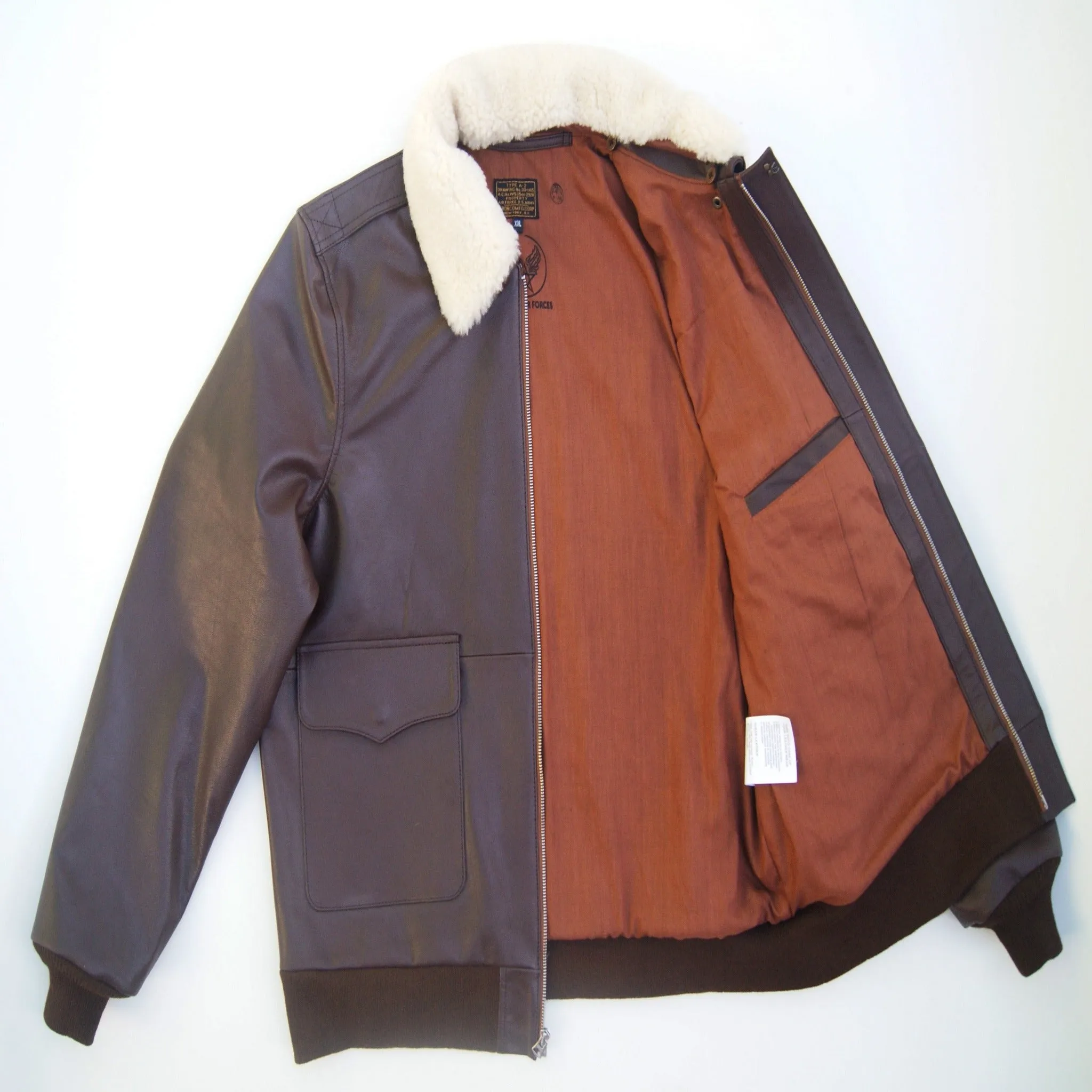 New Men Real Repro Bomber A-2 Genuine Leather Fur Collar Pilot Flying Jacket