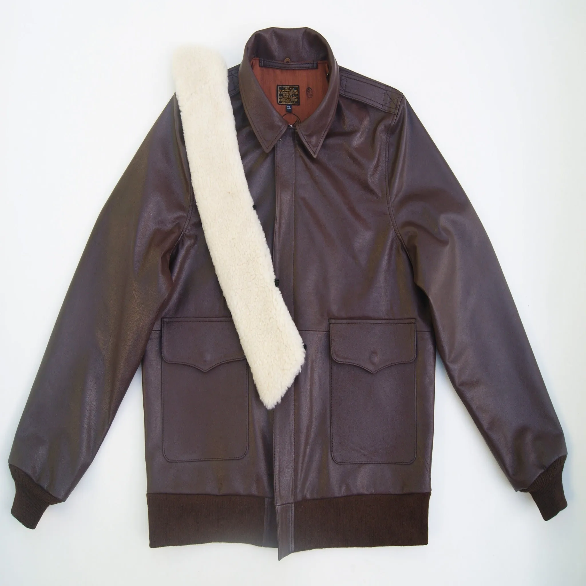 New Men Real Repro Bomber A-2 Genuine Leather Fur Collar Pilot Flying Jacket