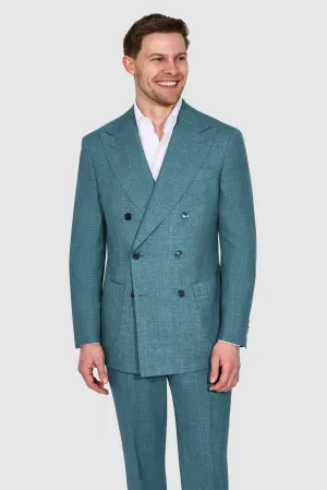 New SUITREVIEW Elmhurst Petrol Wool, Silk, Linen Loro Piana DB Suit - Size 36R and 38R  (Other Sizes Special Order)