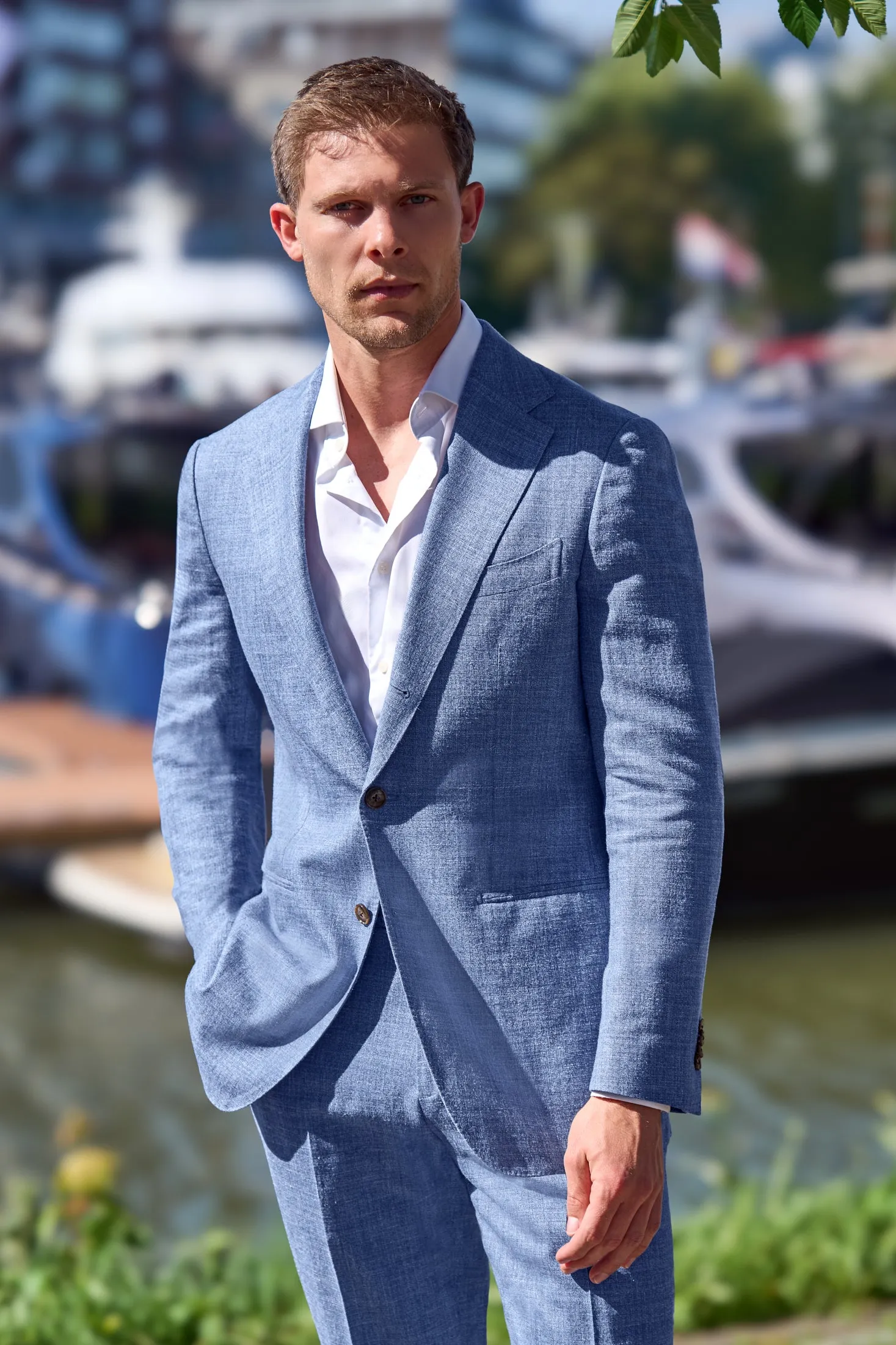 New Suitsupply Havana Light Blue Wool, Silk and Linen Suit - Size 42S