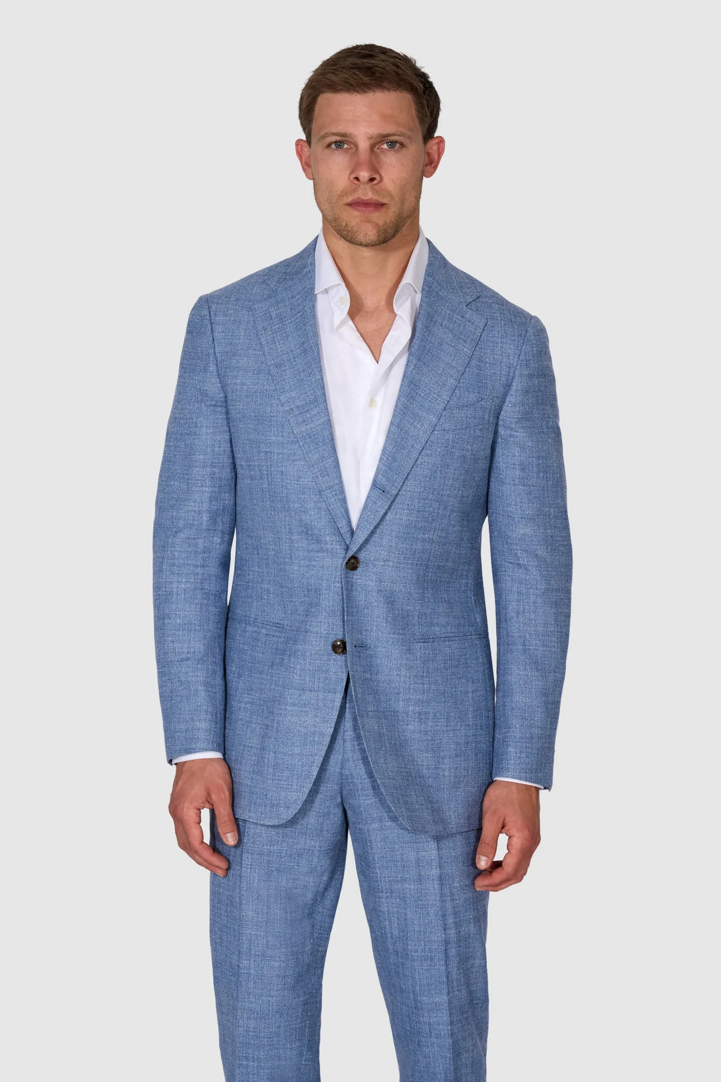 New Suitsupply Havana Light Blue Wool, Silk and Linen Suit - Size 42S