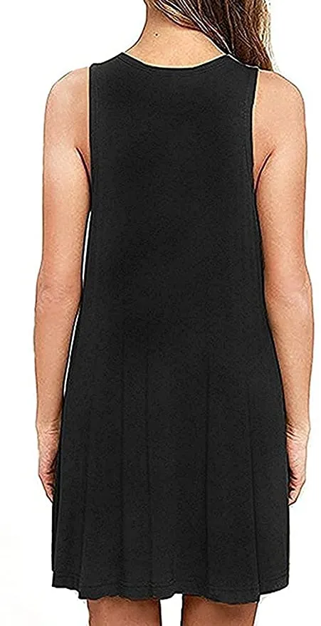 New ZIOOER Women Summer Casual T Shirt Dresses Beach Cover up Pleated Sleeveless Tank Dress in Black, Sz S!
