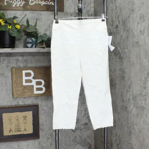 Nina Leonard Womens Pull-On Scallop-Hem Cropped Pant 660168 Ivory Off White S