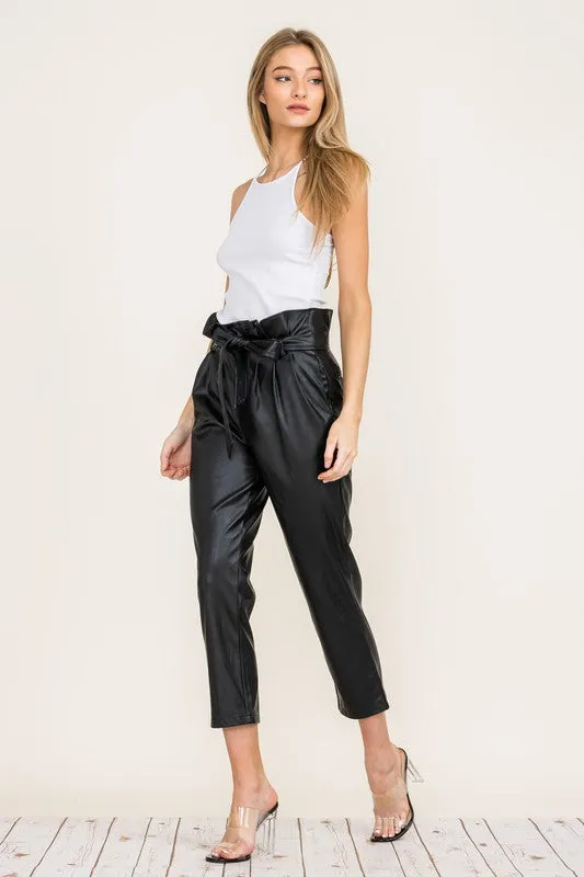 NOVE VEGAN LEATHER CROPPED PANTS