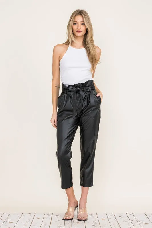 NOVE VEGAN LEATHER CROPPED PANTS