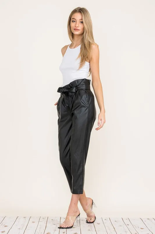 NOVE VEGAN LEATHER CROPPED PANTS