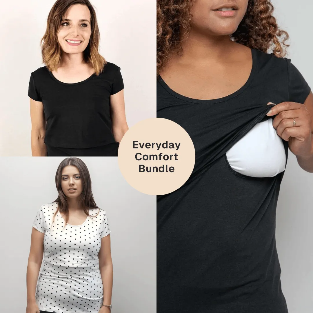 Nursing Short Sleeve Twin Pack Cotton T-Shirt | Black & Cream