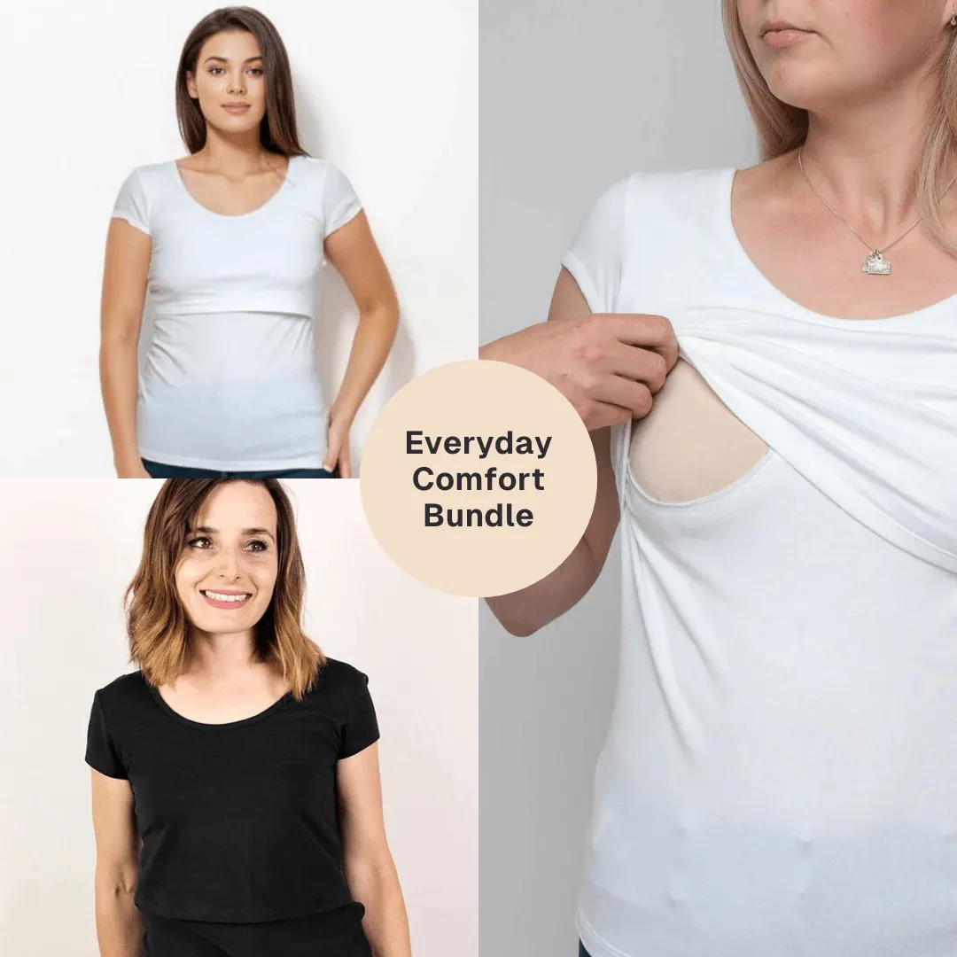 Nursing Short Sleeve Twin Pack Cotton T-Shirt | Black & White