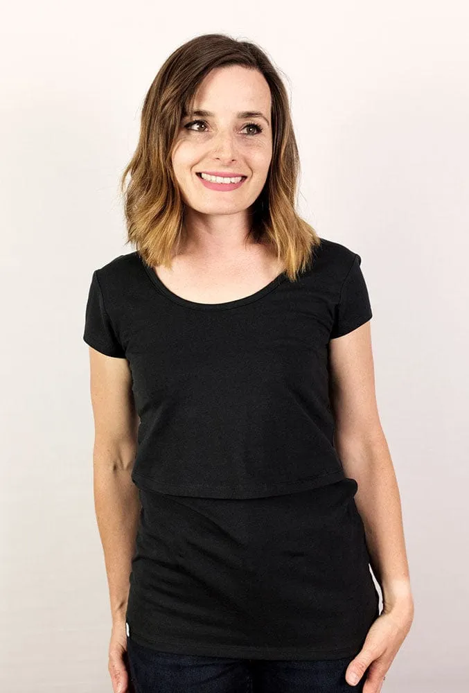 Nursing Short Sleeve Twin Pack Cotton T-Shirt | Black & White