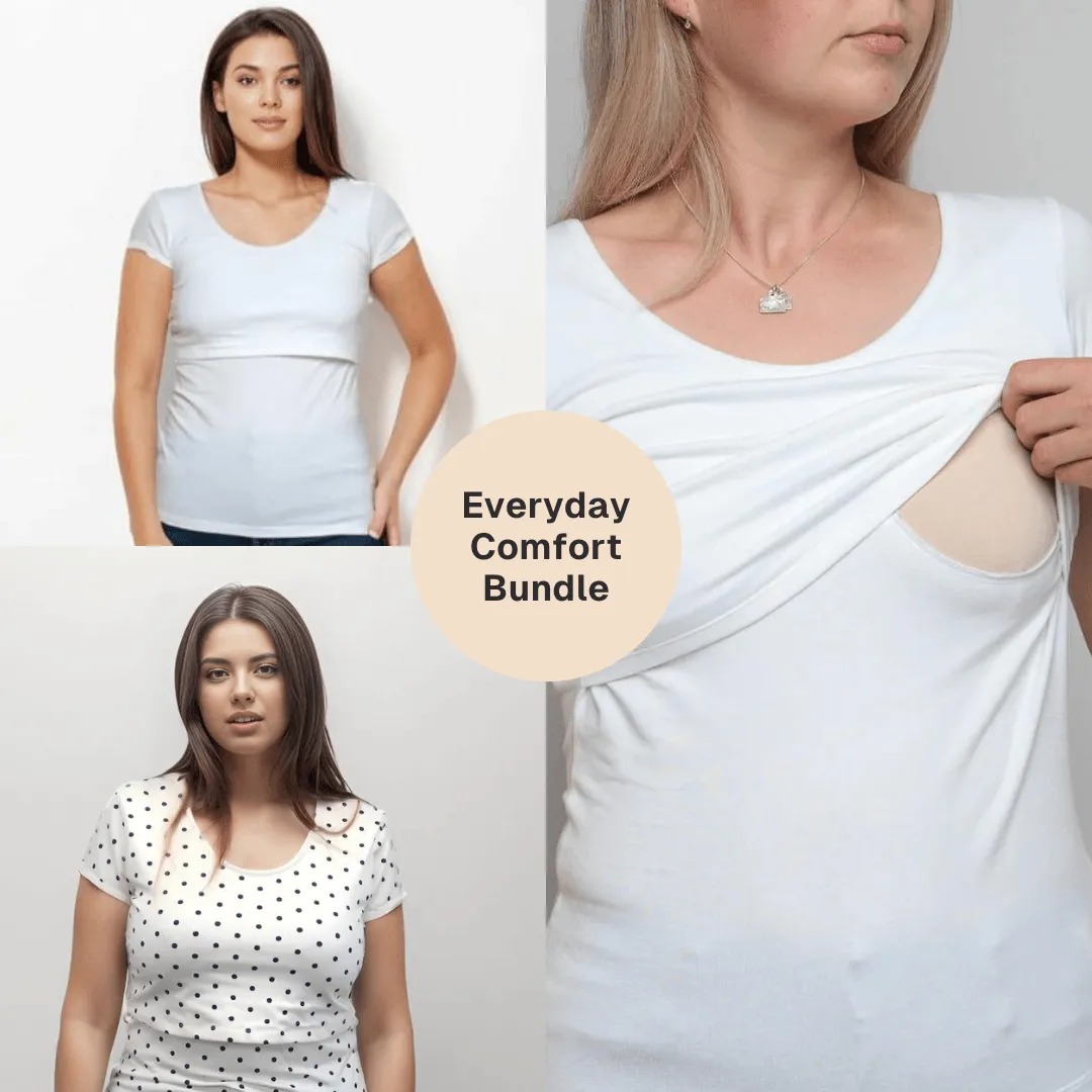 Nursing Short Sleeve Twin Pack Cotton T-Shirt | White & Cream/Black Spots