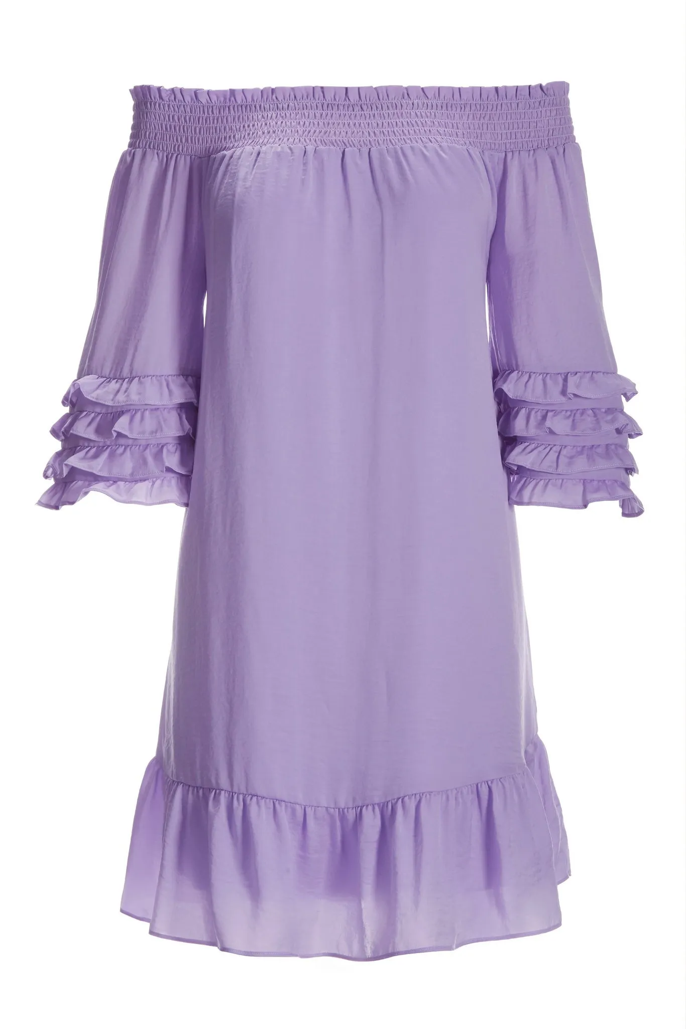 Off The Shoulder Ruffle Short Dress Sand Verbena