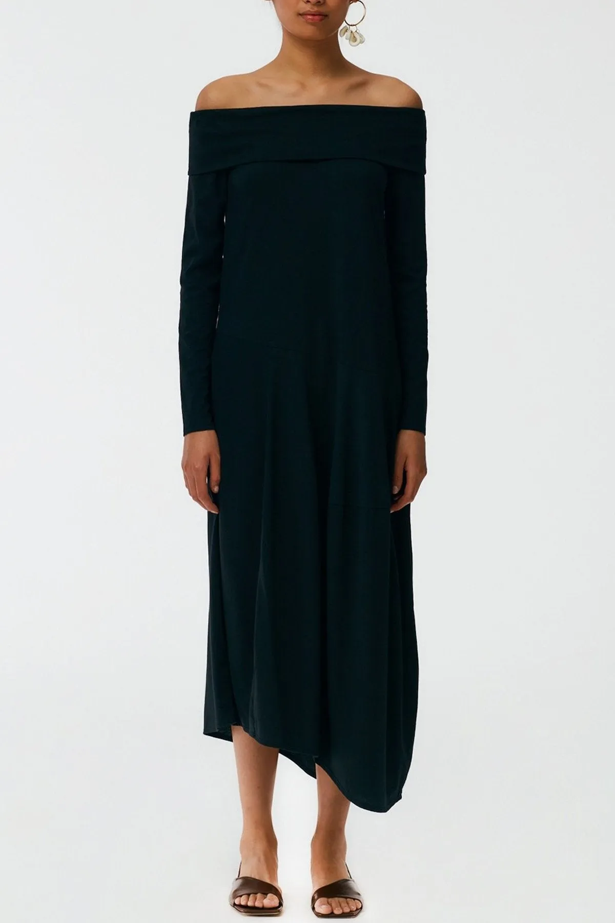 Off The Shoulder T-Shirt Dress in Black