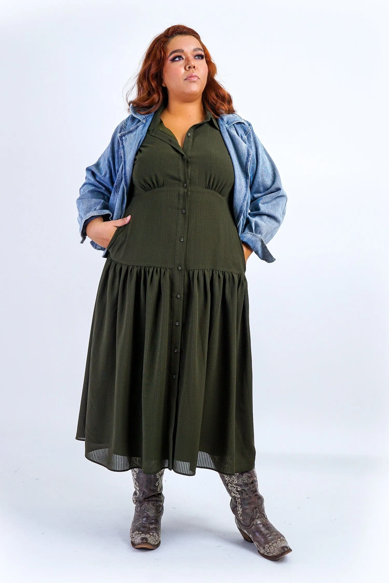 Olive Stripe Forever Alita Shirt Dress