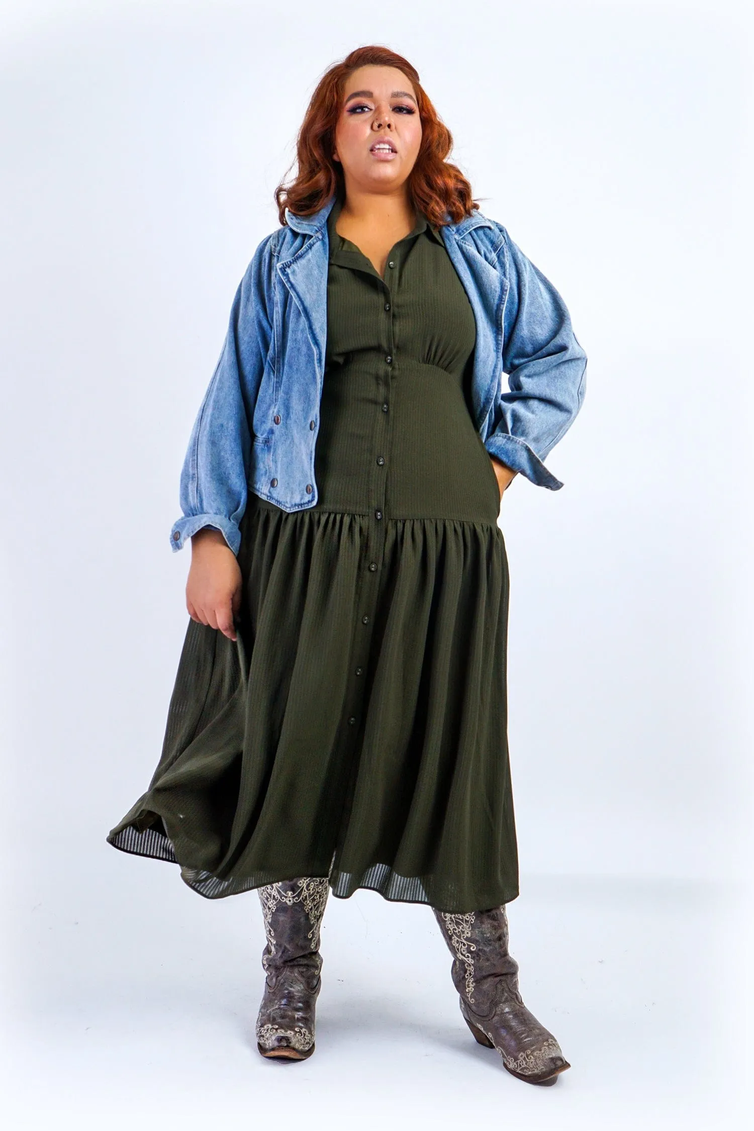 Olive Stripe Forever Alita Shirt Dress