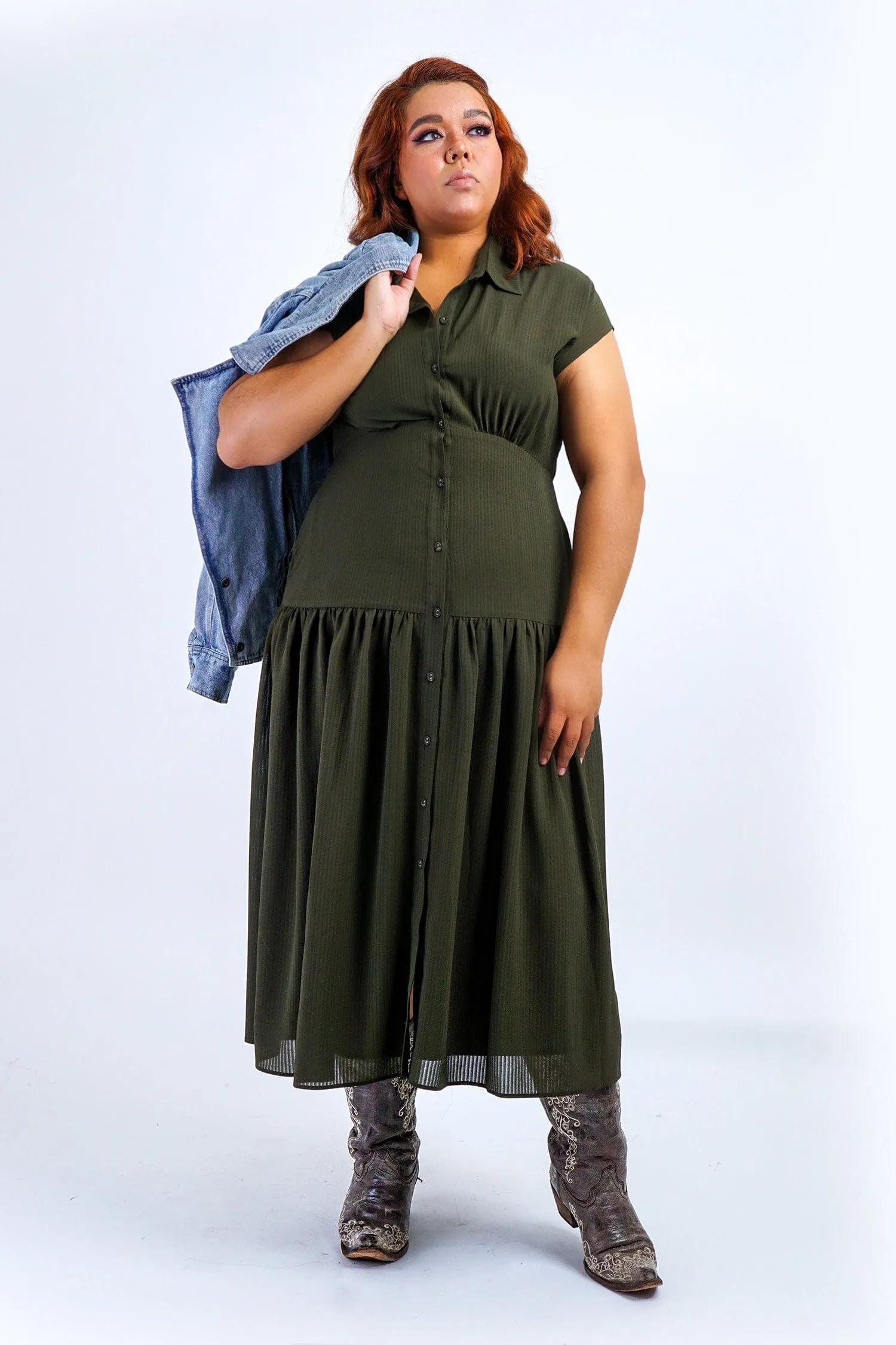 Olive Stripe Forever Alita Shirt Dress