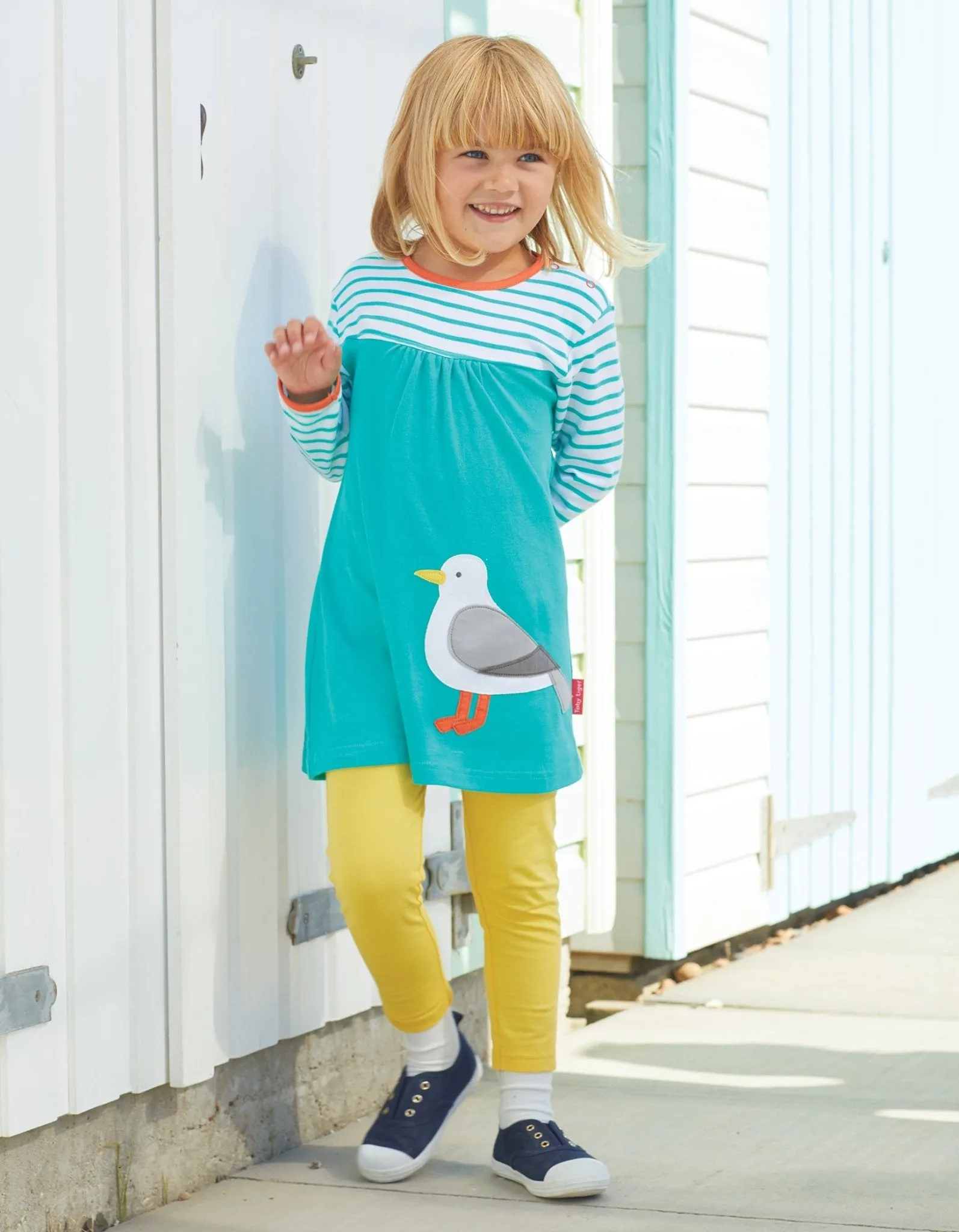 Organic Teal Seagull Applique Dress