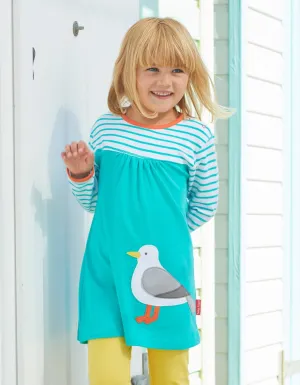 Organic Teal Seagull Applique Dress