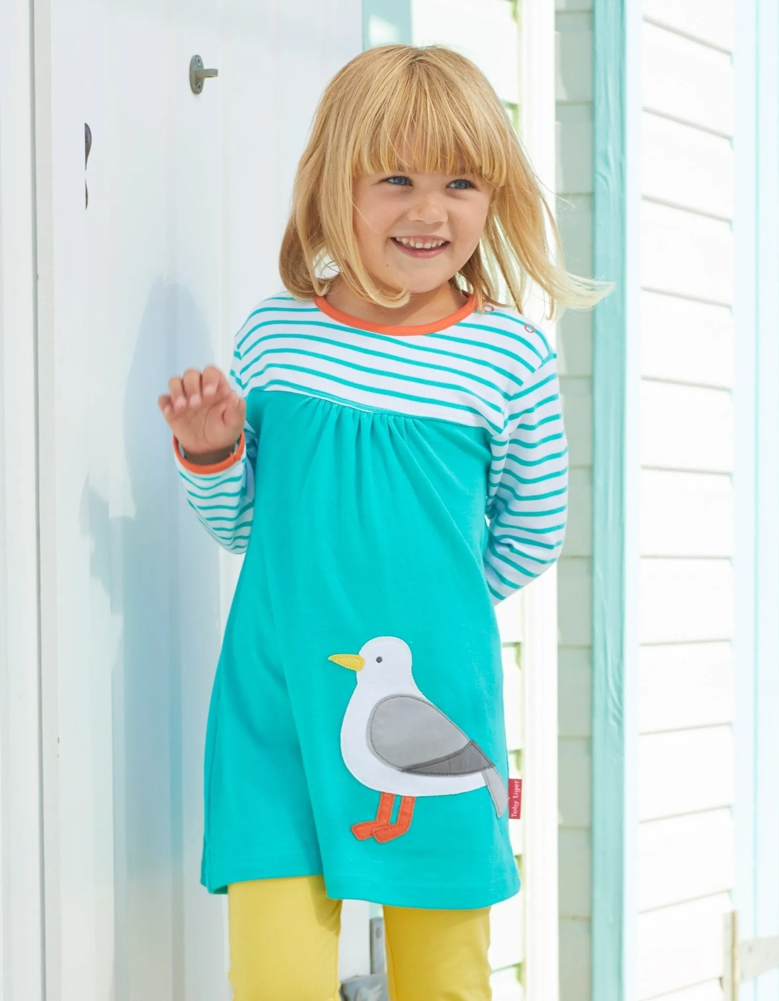 Organic Teal Seagull Applique Dress