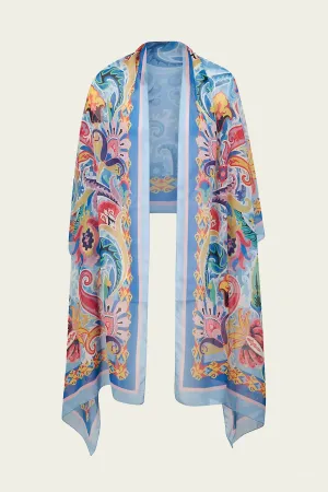 Paisley Drape Silk Shawl in Blue