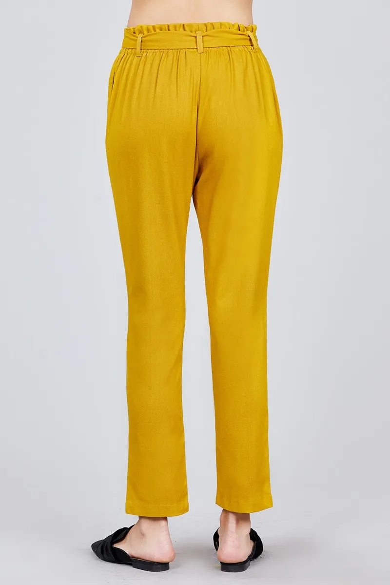 Paper Bag W/bow Tie Long Linen Pants
