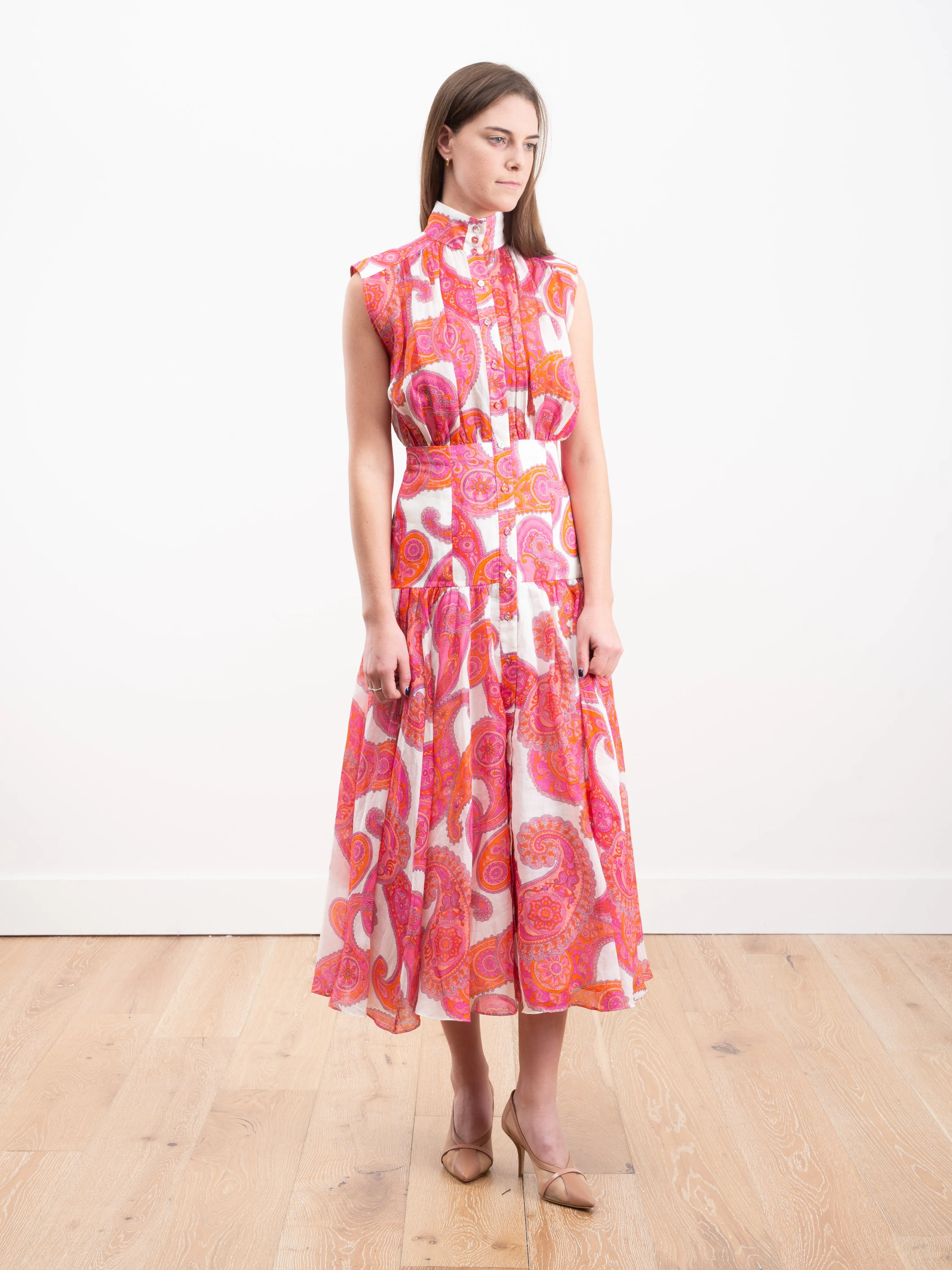 peggy sleeveless shirt dress - magenta ivory paisley